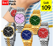 Bundle 5 PCs Set Rio Luxury Analog Watches Stainless Steel Strap Watch for Men