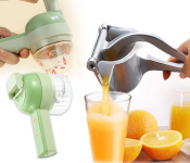 Bundle 1 PCs Set Generic 4 In 1 Handheld Electric Vegetable Cutter Set - Green + 1 PCs Set Aluminium Fruit Squeezer And Pressure Fruit Juicer Press Household Kitchen Tool Fruit Juicer Citrus Extractor Tool - Silver