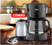 Bundle 1 PCs Set Electric Coffee Maker Drip Automatic All-In-One Small Coffee Machine with Automatic All-In-One Small Coffee Machine 600ml Coffee Pot Espresso Maker 600W Heating + 1 PCs Set Generic 1.8L Electric Kettle - Black and Silver