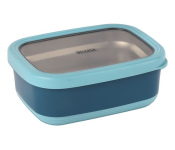 Delcasa DC3218 1400 Ml Food Container Rectangle Tiffin Box With Stainless Steel Inner And Seal Lid - Blue 