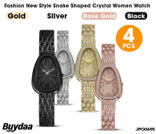 Bundle 1 PCs Set Fashion New Style Snake Shaped Crystal Women Watch - Gold + 1 PCs Set Fashion New Style Snake Shaped Crystal Women Watch - Black + 1 PCs Set Fashion New Style Snake Shaped Crystal Women Watch - Rose Gold + 1 PCs Set Fashion New Style Snake Shaped Crystal Women Watch - Silver