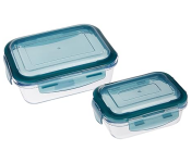 Royalford RF9985 2Pcs Glass Reusable Airtight Food Storage Tray With Snap Locking Lids 1000ml and 400ml - Assorted 