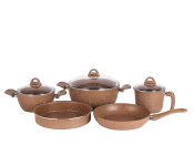 Royalford RF11305 8-Piece Chef Choice Granite Coated Cookware Set - Brown