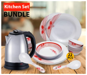 Bundle 1 PCs Set Royal mark 22-Piece Melamine Ware Dinner Set - Red/White + 1 PCs Set Generic 1.8L Electric Kettle - Black and Silver