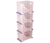 Royalford RF10800 Dynamic 4 Tier Storage Cabinet Plastic Rack Closet Organizer Box -Pink
