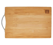 Royalford RF10238 Organic Bamboo Cutting Board Strong Metal Handle Durable And Lightweight Antibacterial Chopping Board - Brown