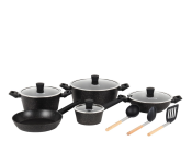 Royalford RF12677 Authentic Granite Cookware Set With Non Stick Cooking Pots and Pans Set 12 pcs - Black