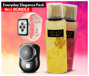 Bundle 1 PCs Set Waterproof Electric Mini Shaver + 2 PCs Set Sonata Secret 250ml Country Apple Mist Fragrance for Women + 1 PCs Set IWO 8 Sport Smart Watch - Pink