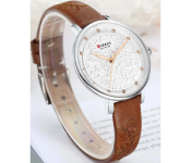 Curren JPN9046BW 9046 Women’s Classy Dress Wristwatch White Dial Brown Leather Strap Watch - White