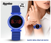 Bundle 10 PCs Set Elastic Metal Strap LED Watch JA156-6 - Blue