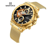 Naviforce 8027S Gold Black Men’s Watch | Premium Quartz Analog Stainless Steel Wristwatch