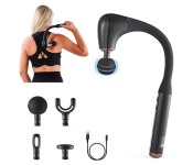 Geepas GM86093UK Curved Long Handle Massage Gun | 5 Speeds, LED Display, 15-Min Timer, 4 Massage Heads for Muscle Relief
