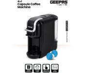 Geepas GCM41526-BK 4-in-1 Capsule Coffee Machine, Fast Heating, 0.6L Tank – Black/Silver