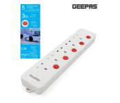 Geepas 5Way Extension Socket with Individual Switches Fireproof Image