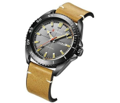 CURREN Men's Waterproof Analog Watch - Model 8272, Genuine Brown Leather Strap, Black Dial with Day/Date Display