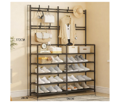 Multi Tier Shoe Rack Organizer with Hanging Rod Image