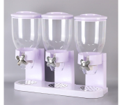 Triple Cereal & Dry Food Dispenser, 2L x 3 Capacity, Wall-Mounted or Countertop, Freshness Seal Container, White/Clear