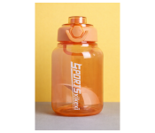 2000ml Large Capacity Transparent Water Bottle BPA-Free Plastic Sports Water Cup with Direct Drinking Lid & Cute Cartoon Sticker - Orange