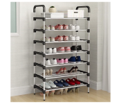 7-Tier Multifunctional Storage Shoe Rack, Adjustable & Stackable Metal and Plastic Shelf Organizer for Home & Entryway (Black)