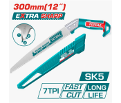 TOTAL 12-Inch Pruning Saw, SK5 High Carbon Steel, 7TPI Triple Edge Teeth with Protective PP Shell, Professional Garden Hand Tool, THPS3008