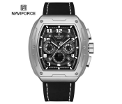 NAVIFORCE Mens Sport Chronograph Watch Tonneau Black Silver Image