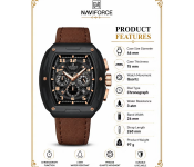 NAVIFORCE Chronograph BarrelShaped Case Waterproof Luminous Quartz Multifunction Image