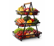 3Tier Metal Storage Basket With Wooden Handle Image