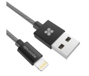Promate LinkMate-LTF2 Heavy Duty Mesh Armored Data & Charge Cable with Lightning Connector - Black