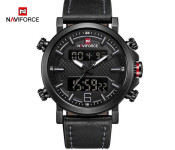 Naviforce 9135 Men Analog-Digital Leather Starp Watch - Black
