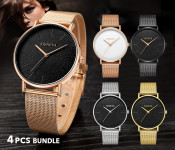 Geneva Mesh Luxury Womens Belt Watch - 4Pcs