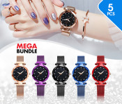 Montre Femme Magnetic Strap Ladies Wrist Watch- 5Pcs