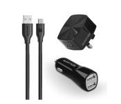 Promate UniCharger.UK Ultra Fast 3 in 1 Dual USB Wall Charger and Car charger , Black