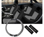 Bravo 13 Pieces Stretch Material Car Seat Cover, Black & Gray