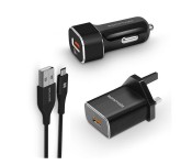 Promate UniGear-QC3.Uk Qualcomm 3 in 1 Quick Charger 3.0 Travel and Car Charger Kit with Type C, Black
