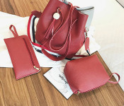 Set of 3 Lychee Pattern Bucket Bag - Red