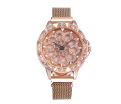 Sphere 360 Rotation Womens Magnetic Stainless Steel Mesh Strap Watch - Rose Gold