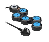 Promate PowerStrip-2.UK 180 Degree Rotatable 4 Way Outlets Foldable Power Extension with 2 USB Ports Surge Protector, Black