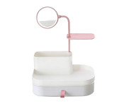 Cosmetic Organizer with Mirror - White & Pink