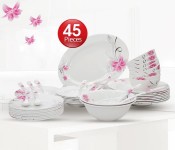 Royalford RF6719 Melamine Ware Dinner Set - White, 45 Pieces