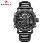 Naviforce 9160 Men Analog-Digital Leather Starp Watch - Black