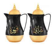 Royalford RF9414 2 Pieces 1 Litre Marble Tea & Cawa Set - Black and Gold