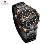Naviforce 9146 Men Analog-Digital Stainless Steel Starp Watch - Gold
