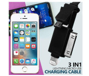 3in1 Flat Lightning and Micro USB Cable for Both iOS and Android Devices ZE844 Black