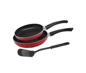 Royalford RF7802 3 Pieces Aluminium Fry Pans with Nylon Turner - Red