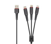 Promate FlexLink-Trio 3-in-1 Universal ExoFlex Charging Cable - Black