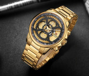 Naviforce 9150 Men Luxury Chronograph Stainless Steel Starp Watch - Gold
