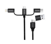 Promate UNILINK-TRIO2 3-in-1 Smart USB Cable for Charging and Data Transfer - Black