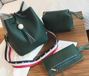 Set of 3 Lychee Pattern Bucket Bag - Green