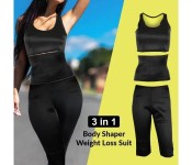 3 in 1 Body Shaper Weight Loss Suit, Black - XXL