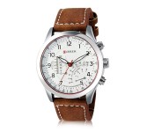 Curren 8152 Leather Band Analog Watch For Men,Silver